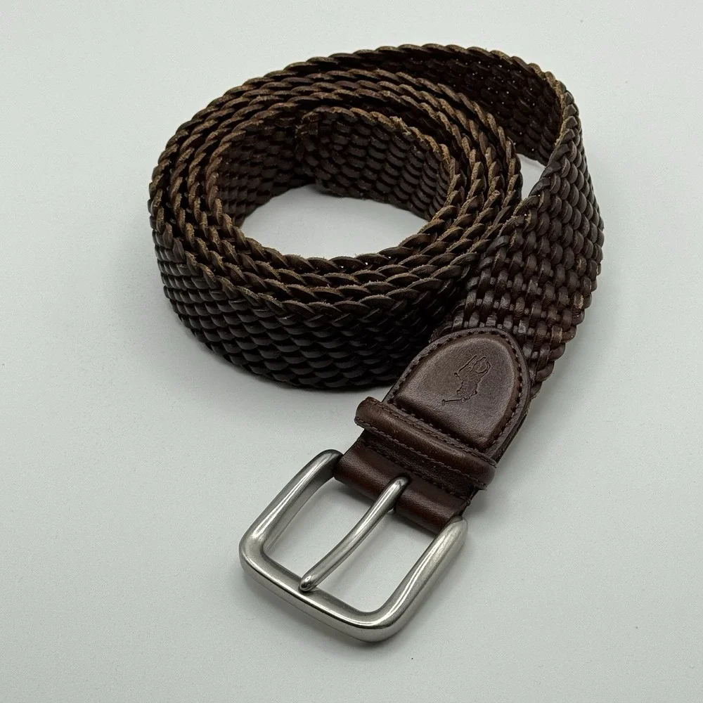 Polo Ralph Lauren Braided Woven Leather Belt Brown Size 54 MSRP $95 Vachetta